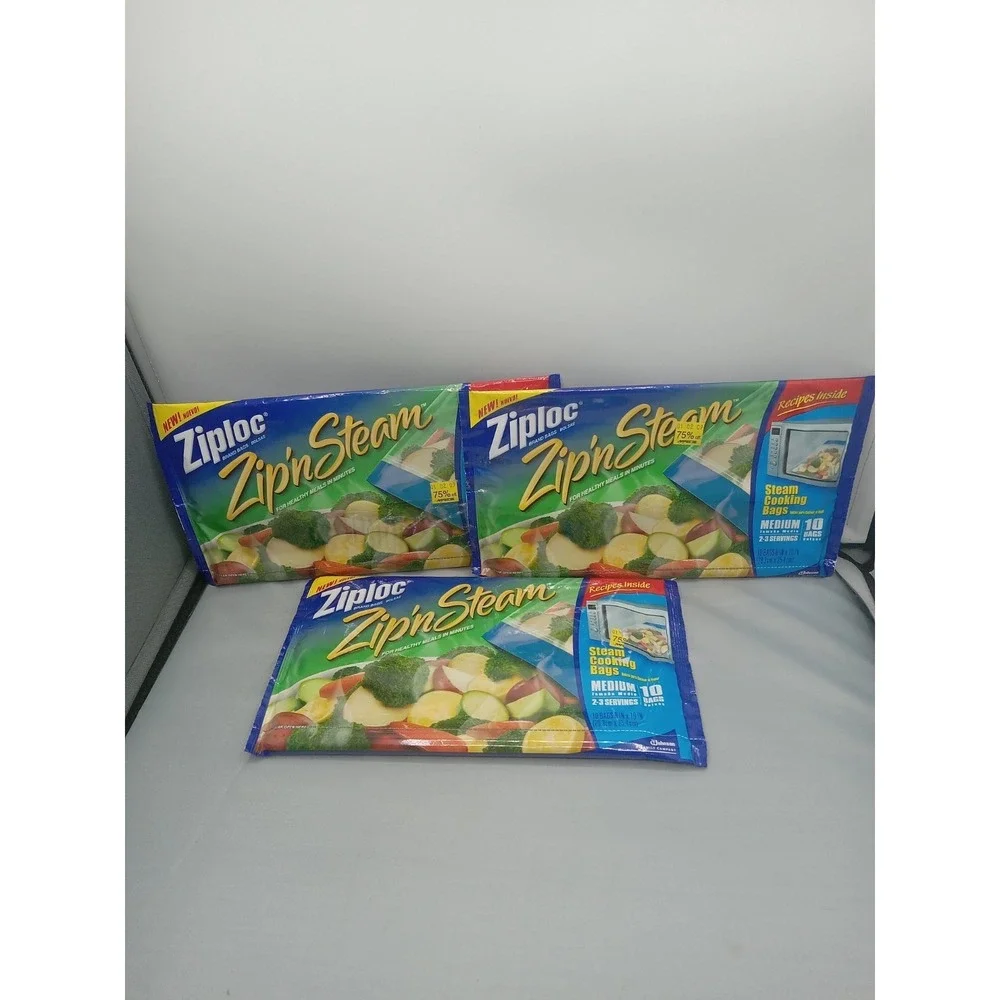 Ziploc ZipN Steam Microwave Cooking Bags 10 Bags Per Pack‎ 3 Packs Medium